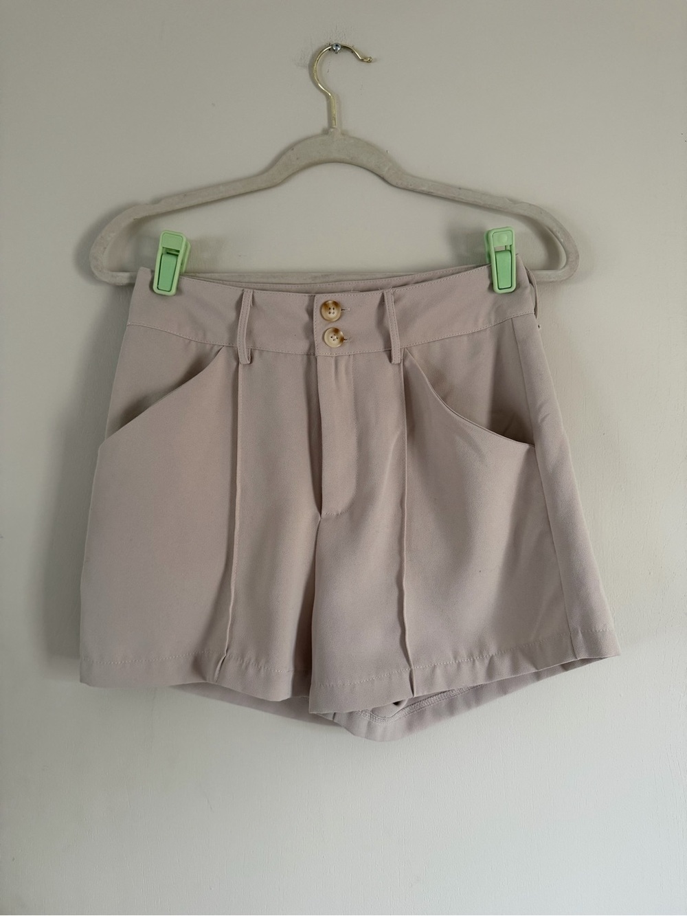 She and Sky High-Waist Pleated Shorts in Light Beige